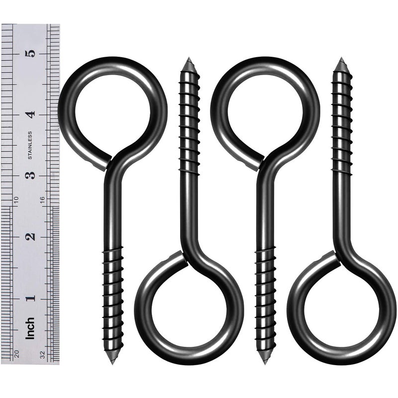 ZAUGONTW 5 Inch Eye Hooks  Eye Bolts Screw in Hooks Stainless Steel  4 Pcs Heavy Duty Black Large Screw Eye Hooks for Hanging  Tie-Downs  Heavy-Duty Applications - Image 5